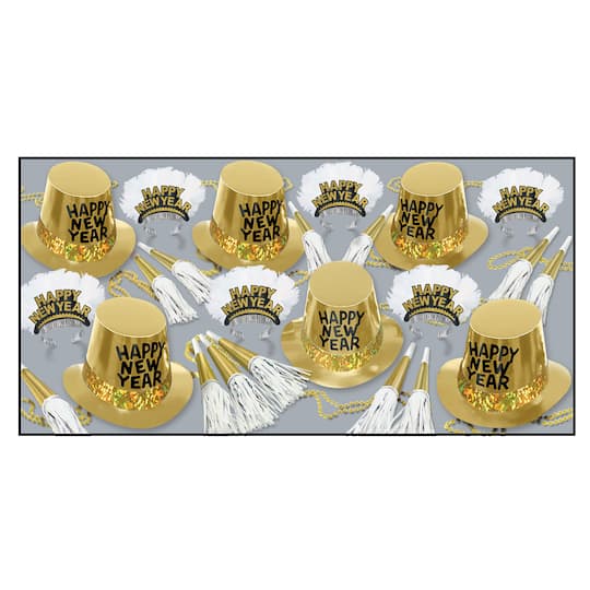 Beistle Gold, Black & White New Year Rush Party Favor Kit for 25